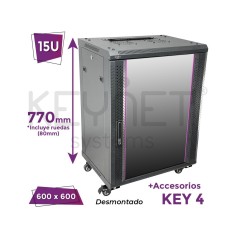 Rack de suelo 19", 15U, F600 / AN600 / AL770mm, con accesorios KEY4. Desmontado