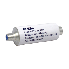Filtro de Rechazo LTE2. Frecuencias de paso 5-694Mhz (9Db). Rechazo &lt60dB (694MHz &gt25dB (703MHz).