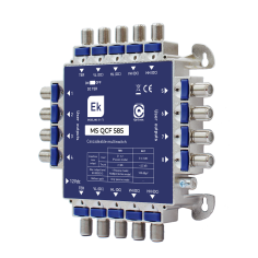 Multiswitch de 5 x 8 en estrella/final de cascada. 5 entradas (4 SAT + 1 TER), 8 salidas usuario. Pérdidas de derivación: SAT &
