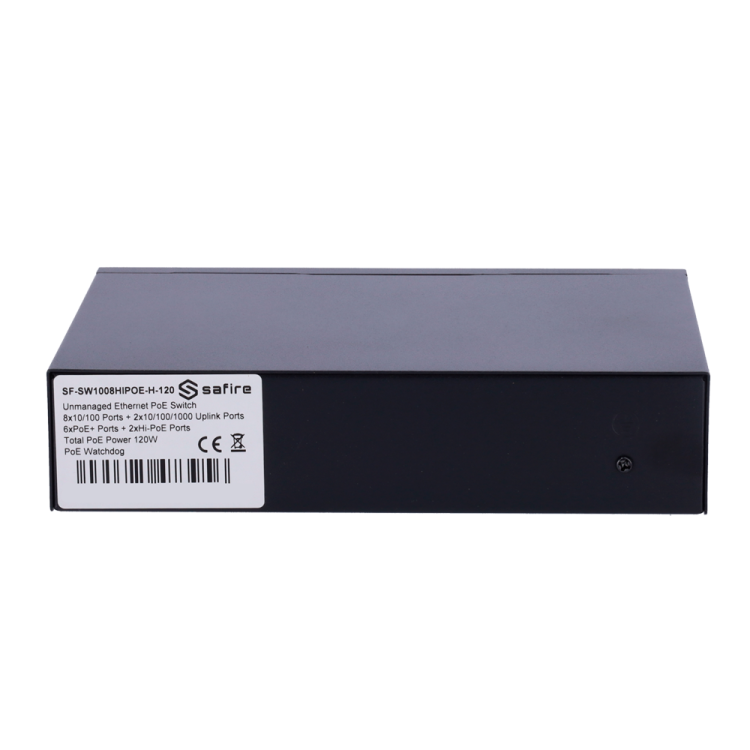 Switch de 8 puertos 10/100 POE 120W, x2 UPLINK Gigabit. Sobremesa
