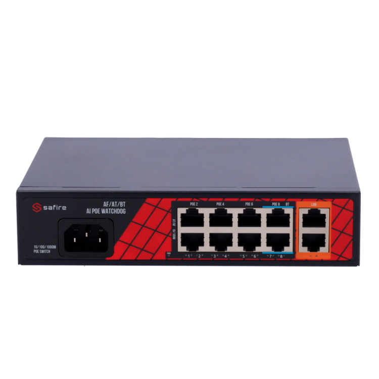 Switch de 8 puertos 10/100 POE 120W, x2 UPLINK Gigabit. Sobremesa