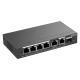 Switch Gestionable, x4 puertos Gigabit PoE 802.3af/at, 54W, x2 puertos Uplink, x1 SFP Combo