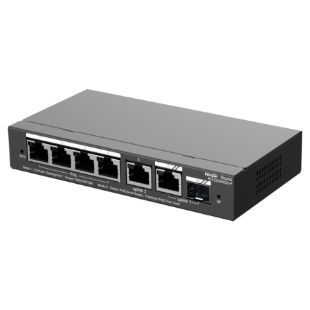 Switch Gestionable, x4 puertos Gigabit PoE 802.3af/at, 54W, x2 puertos Uplink, x1 SFP Combo