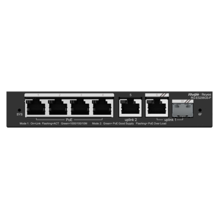 Switch Gestionable, x4 puertos Gigabit PoE 802.3af/at, 54W, x2 puertos Uplink, x1 SFP Combo