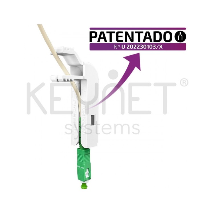 Adaptador 90º con fijación para mecanismos Keystone evitando daños en el cable de fibra óptica