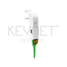 Adaptador 90º con fijación para mecanismos Keystone evitando daños en el cable de fibra óptica.