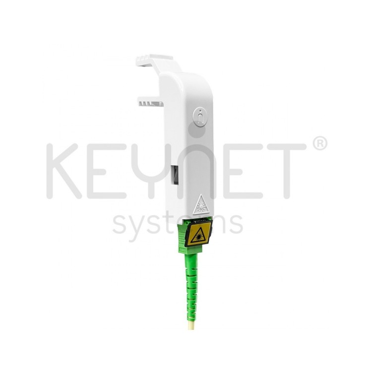 Adaptador 90º con fijación para mecanismos Keystone evitando daños en el cable de fibra óptica
