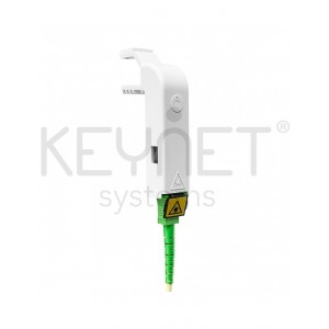 Adaptador 90º con fijación para mecanismos Keystone evitando daños en el cable de fibra óptica.