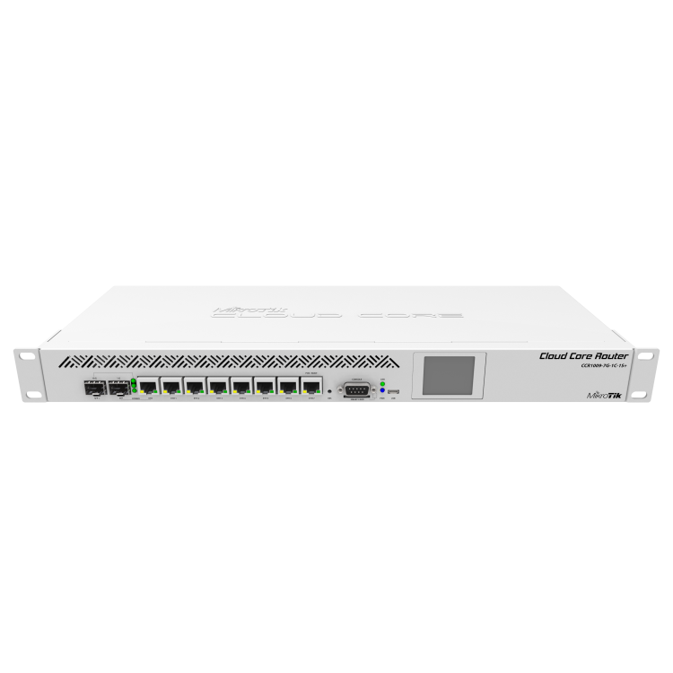 Cloud Core de 9 núcleos, 1,2 Ghz, 2Gb RAM, x7 Gb, x1 combo (SFP/RJ45), x1 SFP+, RouterOS, L6. Rack