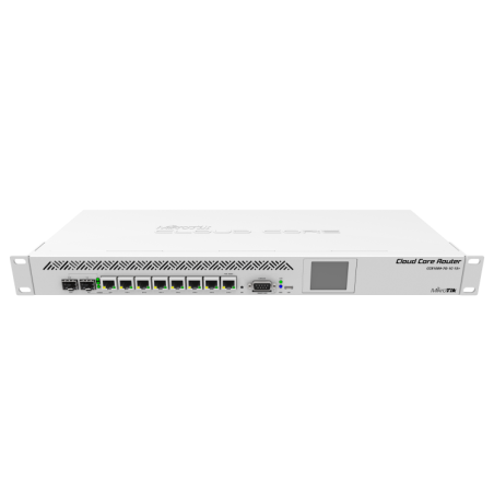 Cloud Core de 9 núcleos, 1,2 Ghz, 2Gb RAM, x7 Gb, x1 combo (SFP/RJ45), x1 SFP+, RouterOS, L6. Rack