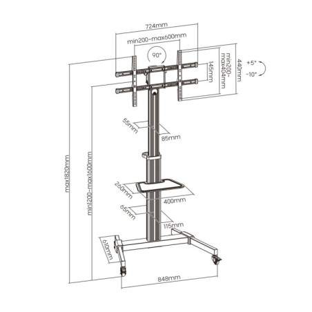 Soporte suelo con ruedas para Pantallas, TV y monitores de 37 a 86", hasta 50Kg. Con bandeja