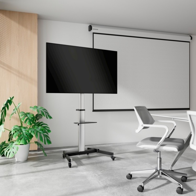 Soporte suelo con ruedas para Pantallas, TV y monitores de 37 a 86", hasta 50Kg. Con bandeja