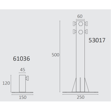 Base para mástiles 40mm, 150x120, fijación a suelo