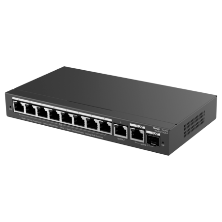 Switch Gestionable, 8 puertos Gigabit PoE 802.3af/at, 120W, x2 UPLINK, 1x SFP