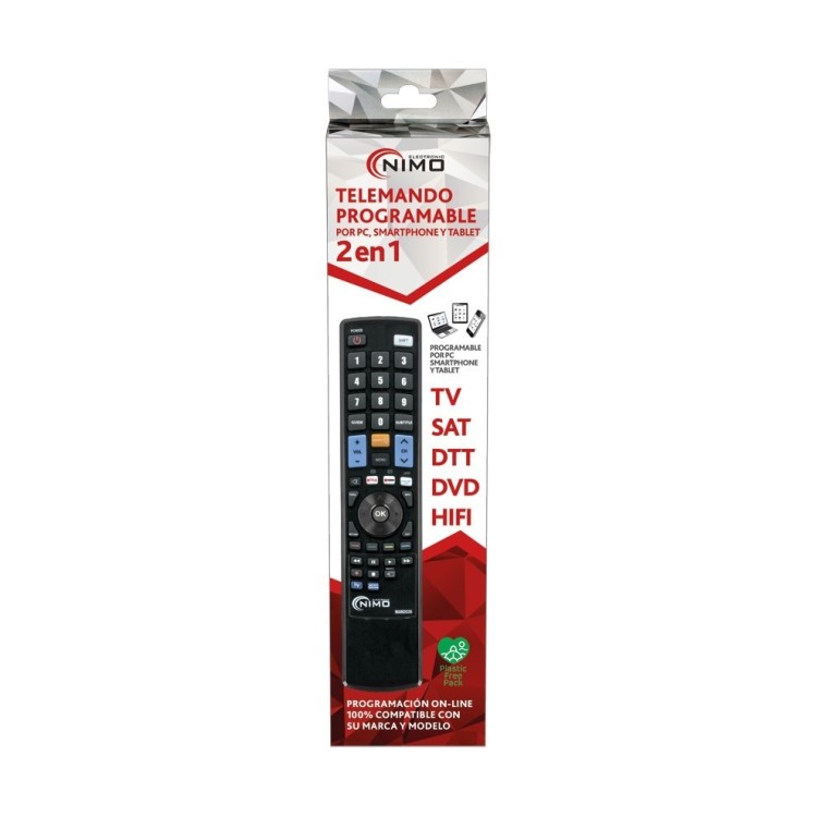 Mando a distancia Nimo MAN2035, programable universal 2 en1. Negro. Deluxe