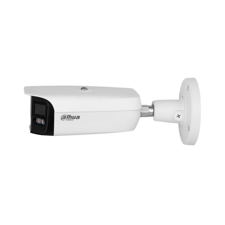 Cámara IP bullet panorámica, 2x 4Mpx (8mpx) Full-Color  IR 40mts, fija 2x 3.6mm, H265+, PoE802.3af, IP67