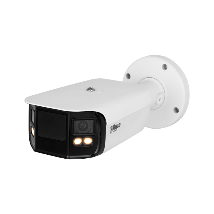 Cámara IP bullet panorámica, 2x 4Mpx (8mpx) Full-Color  IR 40mts, fija 2x 3.6mm, H265+, PoE802.3af, IP67