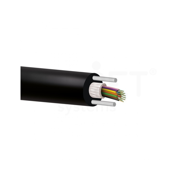 Cable 24 fibras 3Tx8F SM Monomodo G652D 250µ holgada unitubo, Refuerzos: Fibras de vidrio + 2x2 FRP en cubierta