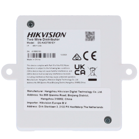 Distribuidor de planta 2 hilos Hikvision. 2in/out para cascada. 4 salidas para monitores