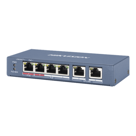 Switch de 4 puertos 10/100 POE + x2 UPLINK, hasta  30W. Sobremesa