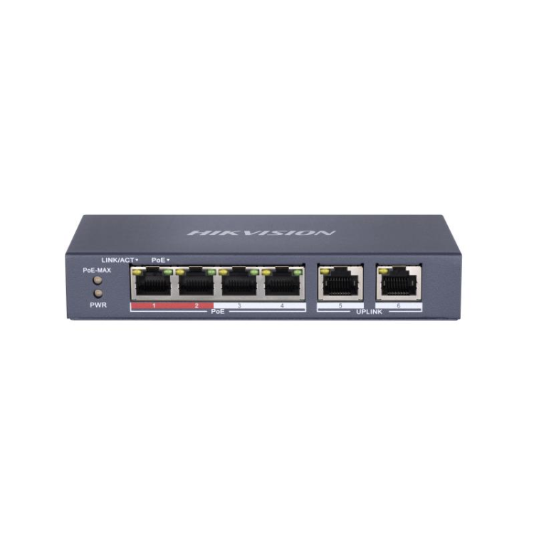 Switch de 4 puertos 10/100 POE + x2 UPLINK, hasta  30W. Sobremesa