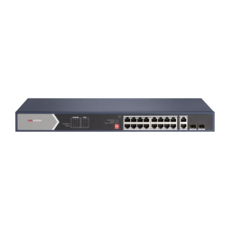 Switch de 16 puertos 10/100/1000 POE 230W (4x Hi-POE 90W) + x2 UPLINK 10/100/1000 + x2 SFP,. Hasta 300metros