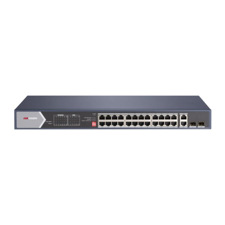 Switch de 24 puertos 10/100/1000 POE 400W (4x Hi-POE 90W) + x2 UPLINK 10/100/1000 + x2 SFP,. Hasta 300metros