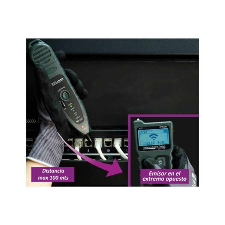 REACONDICIONADO | Comprobador y localizador par trenzado RJ45 y RJ11 2 piezas, sonda, voltaje PoE