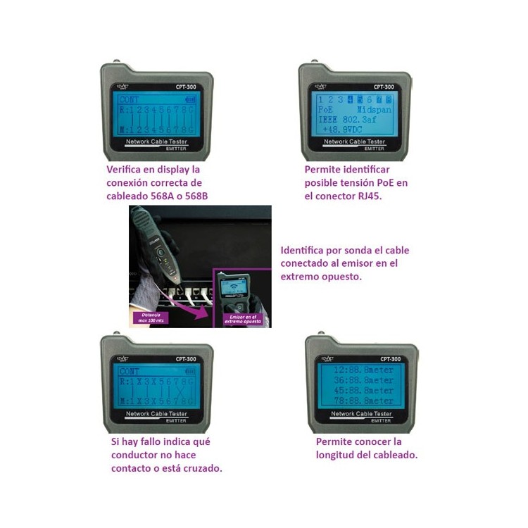 REACONDICIONADO | Comprobador y localizador par trenzado RJ45 y RJ11 2 piezas, sonda, voltaje PoE