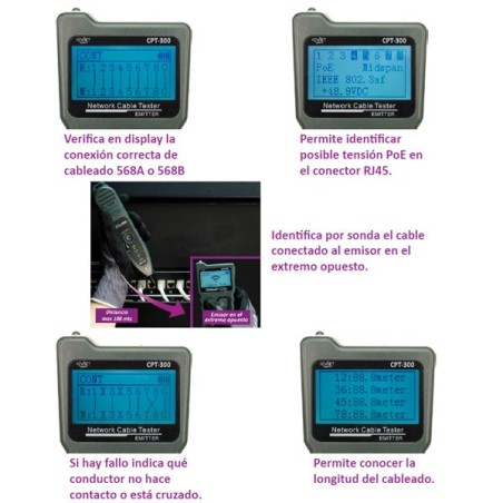 REACONDICIONADO | Comprobador y localizador par trenzado RJ45 y RJ11 2 piezas, sonda, voltaje PoE