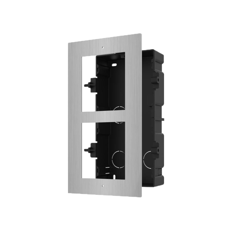 Panel frontal y caja de empotrar, hasta 2 módulo, Fabricado en acero inoxidable. Específica para videoporteros Hikvision.