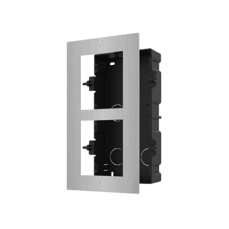 Panel frontal y caja de empotrar, hasta 2 módulo, Fabricado en acero inoxidable. Específica para videoporteros Hikvision.
