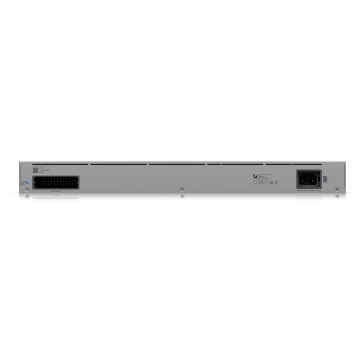UniFi Switch L3 de 24 puertos: 8x PoE++ 2,5 GbE, 16x GbE (8 PoE+ y 8 PoE++ 400W) y 2x SFP+ 10G. Rack