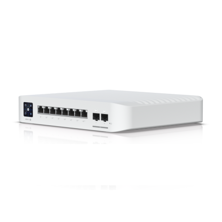 UniFi Switch capa 3 con 8 puertos GbE RJ45 (6 PoE+ y 2 PoE++) y 2 puertos 10G SFP+, 120W