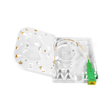 Roseta superficie F.O con cassette interno, 1x pigtail SC/APC, 1x adaptador SC/APC (capacidad x2 SC)