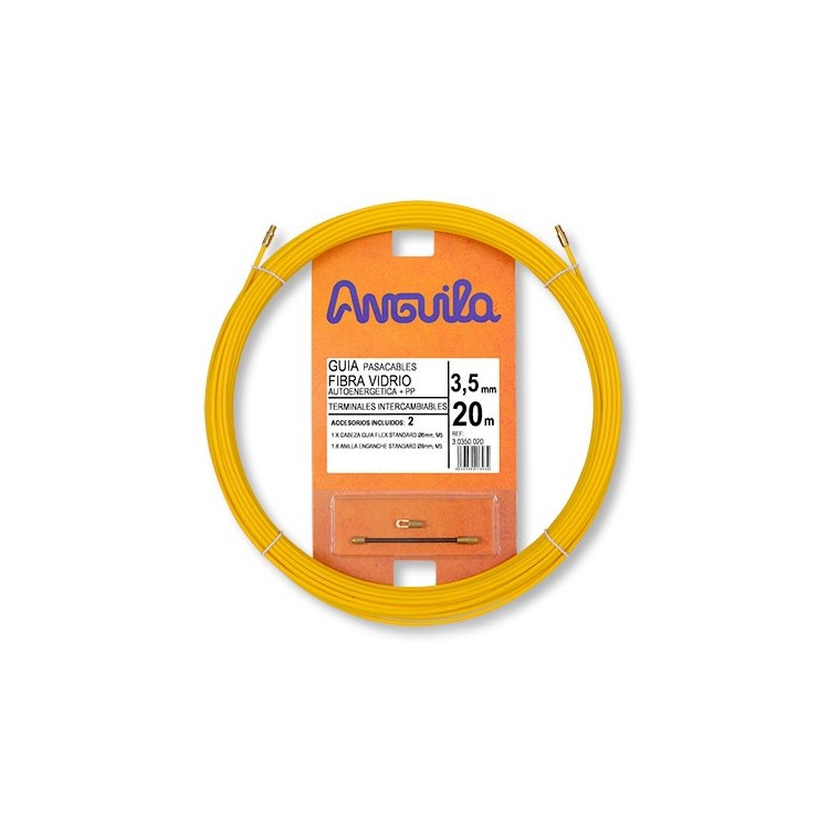 Guía Pasacables Anguila  3,5mm 30mt, Fibra de Vidrio recubierta. Terminales intercambiables. Amarillo