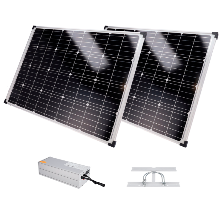 Kit Solar, 2x panel 150W, Bateria LiFePo 1920Wh (150Ah). Salida 12/24Vdc. 80W