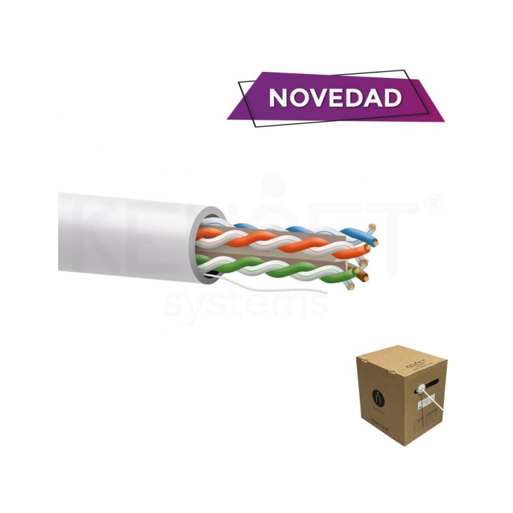 Cable CAT6 UTP, Cobre, LSZH, CPR-Dca-s2,d1,a1, AWG 24, conductor de 0.51mm, blanco. Bobina 305mts