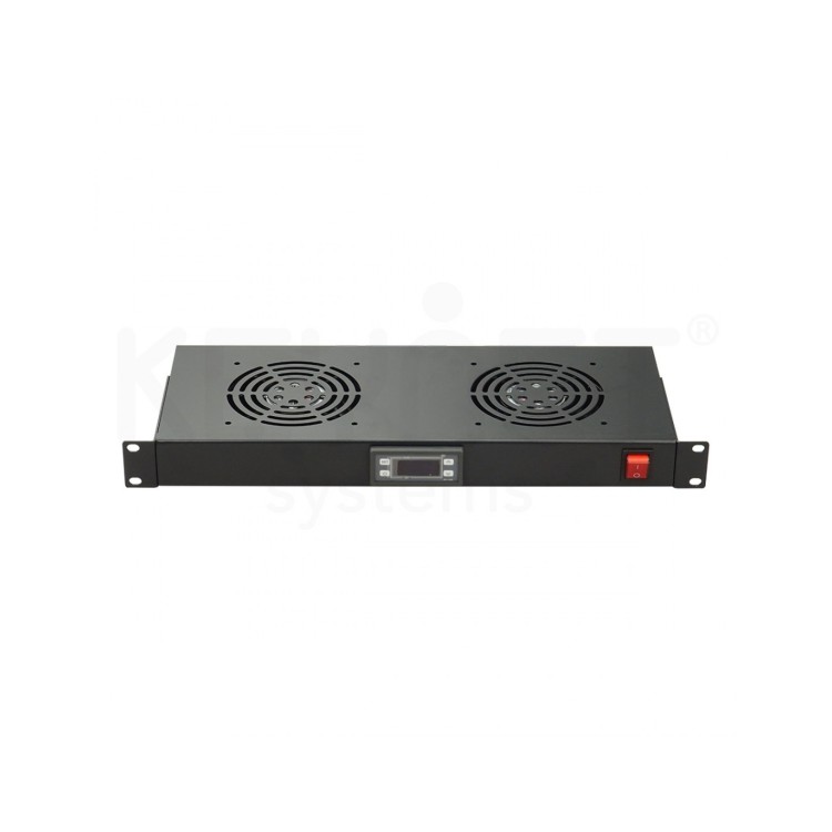 Unidad de 2 ventiladores para rack 19". Compatibilidad universal, Switch ON/OFF, Termostato.