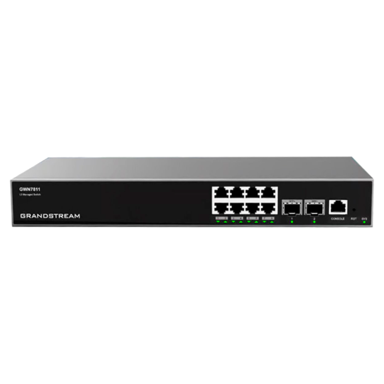 Switch gestionable L3, x8Gb, x2 SFP+. Sobremesa / Pared. Sin ventilador