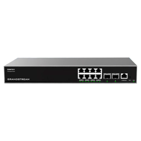 Switch gestionable L3, x8Gb, x2 SFP+. Sobremesa / Pared. Sin ventilador
