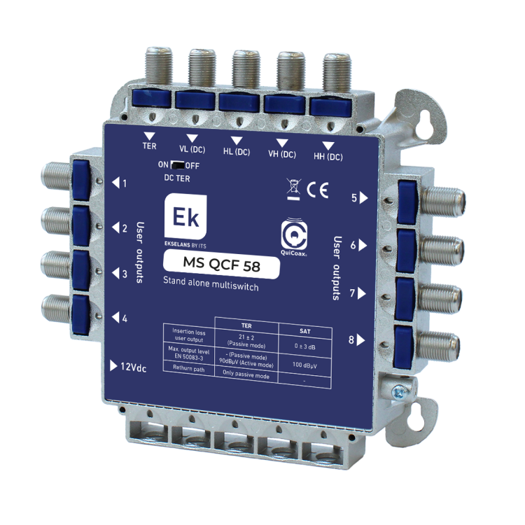 Multiswitch Final de Cascada/estrella. 5 entradas (4 SAT + 1 TER) 8 salidas usuario.