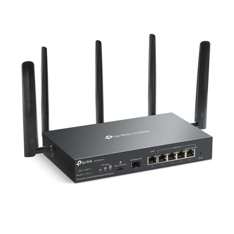 Router VPN Gb Omada 4G+ Cat6, Wi-Fi 6 AX3000, x5 Gb, SFP, balanceador de carga, APP OMADA