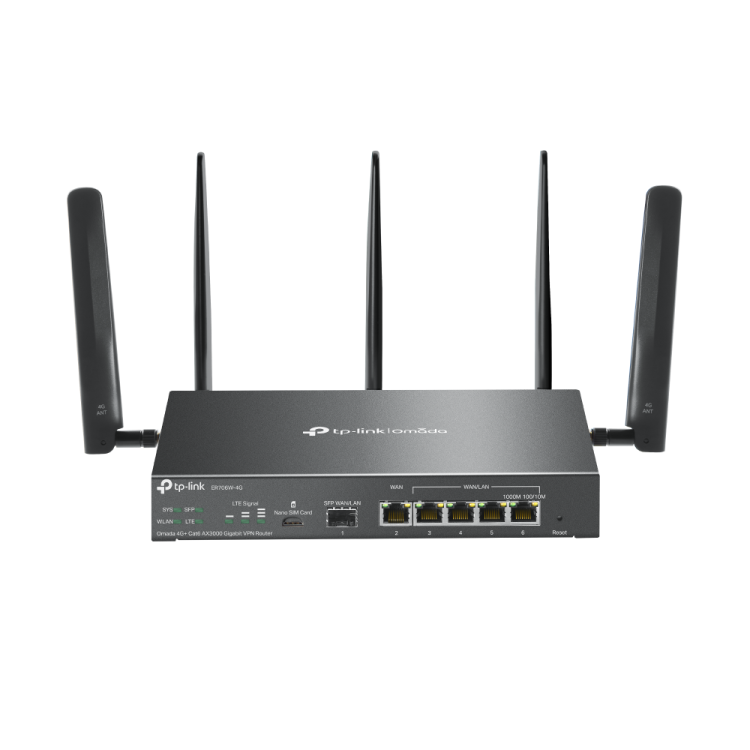 Router VPN Gb Omada 4G+ Cat6, Wi-Fi 6 AX3000, x5 Gb, SFP, balanceador de carga, APP OMADA