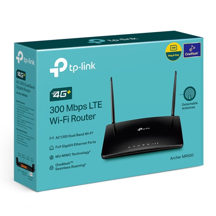 Router 4G+ TP-Link Archer MR500 - Cat6 LTE, Wi-Fi AC1200, 4xGigabit, OneMesh, VPN