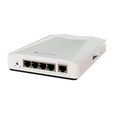 Cloud Router 2 Core, 512Mhz, 32Mb RAM, x1 Gb, x4 1G/2.5G/5G/10G, RouterOS v7. Level 5