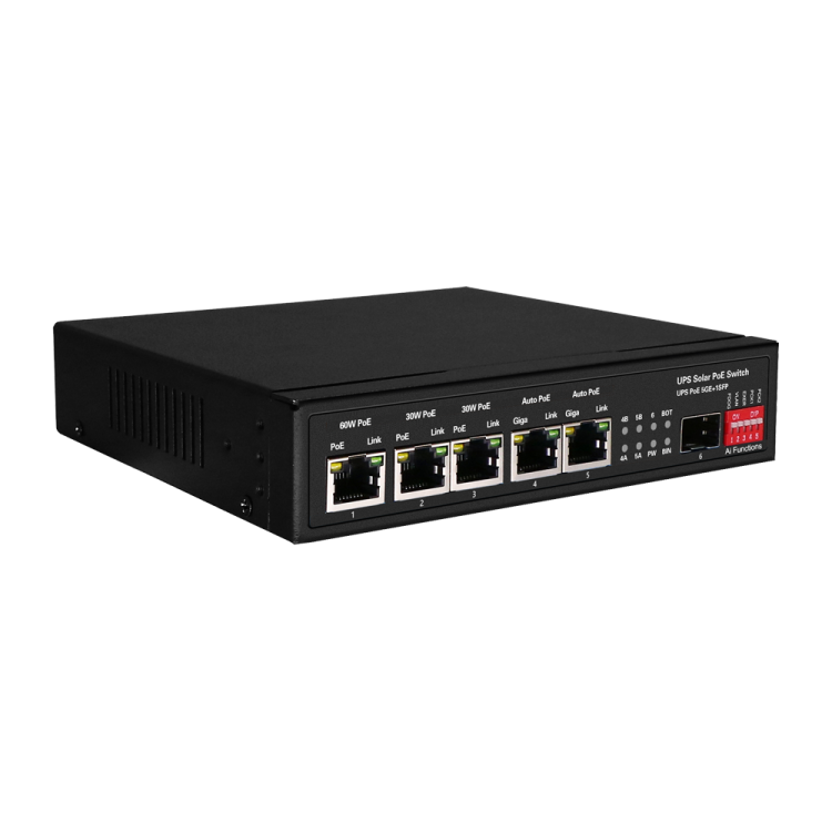 Switch de 5 puertos 10/100/1000 POE+, +1 SFP