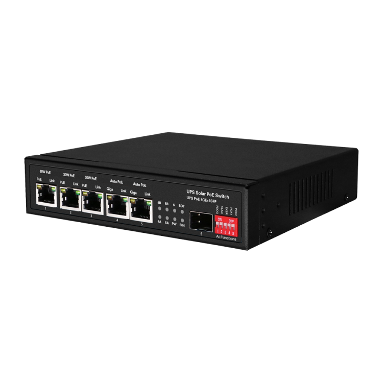 Switch de 5 puertos 10/100/1000 POE+, +1 SFP