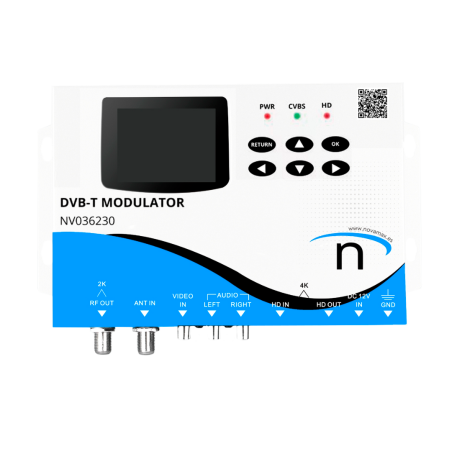 Modulador UHF/VHF/RF DVB-T 4K QPSK/16QAM/64QAM.MER:35dB Pantalla LCD 2,4"  E: CVBS/HMDI