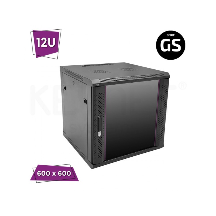 Armario rack mural 19" Keynet FR6-C1266-GS - 12U, 600x600x590mm, puerta cristal, montado